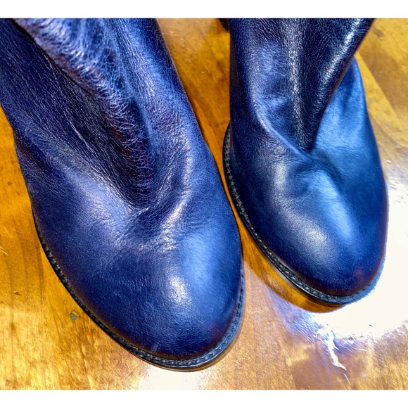 Chloe Navy Blue Leather Ankle Boots Block Heel Zip Up Made in Italy Size 41 - Picture 7 of 11